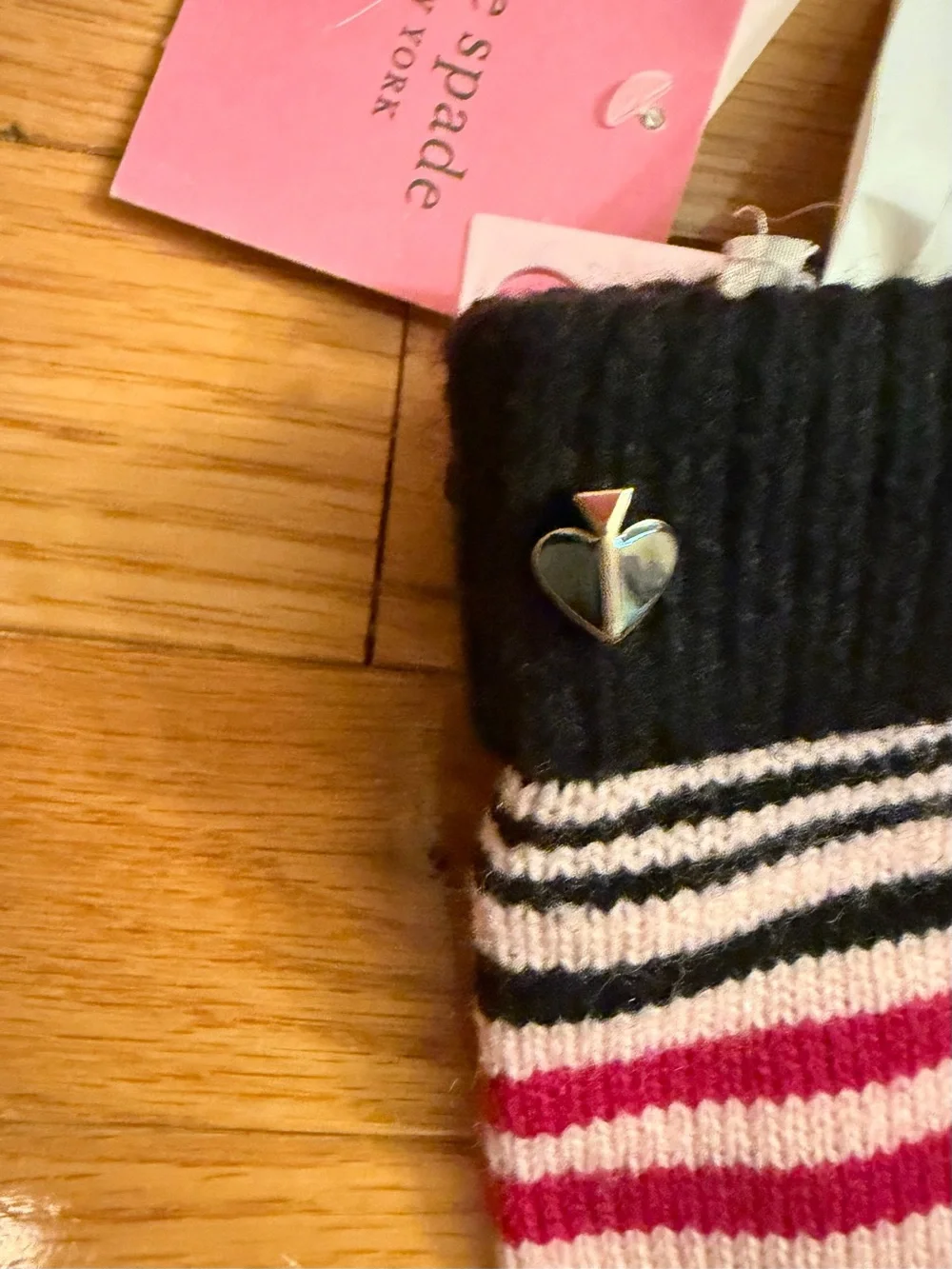 kate spade Hot Pink Beanie with Striped Touchscreen Gloves